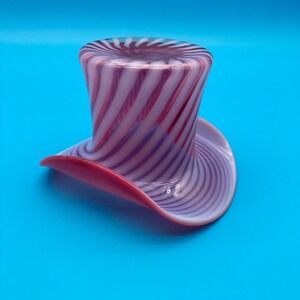 Large 6" Vtg Fenton Cranberry Opalescent Spiral Optic Top Hat Vase Pink Ruffled